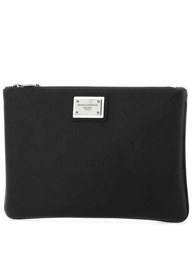 Metal Logo Grain Calfskin Clutch Bag Black - DOLCE&GABBANA - BALAAN 3