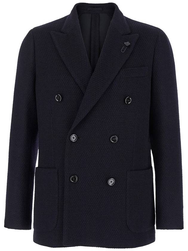 Blue Double-Breasted Jacket With Logo Pin In Knit Man - RVR LARDINI - BALAAN 1