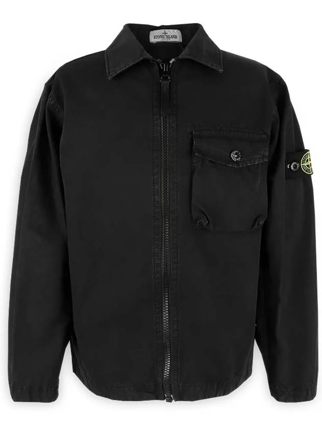 Kids 10602 Garment Dyed Cotton Canvas Overshirt Zip-Up Jacket Black - STONE ISLAND - BALAAN 4