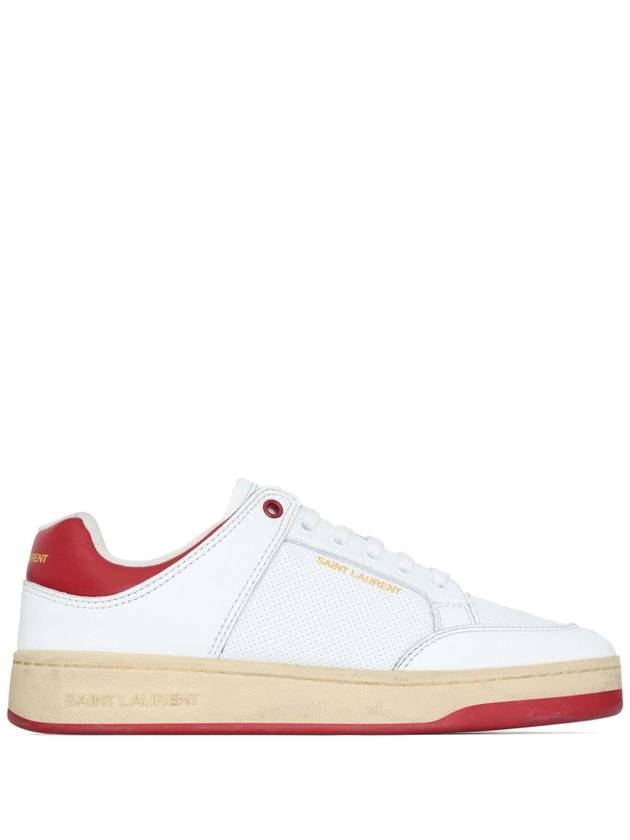 Crack Lace Up Calf Leather Low Top Sneakers White Red - SAINT LAURENT - BALAAN 2