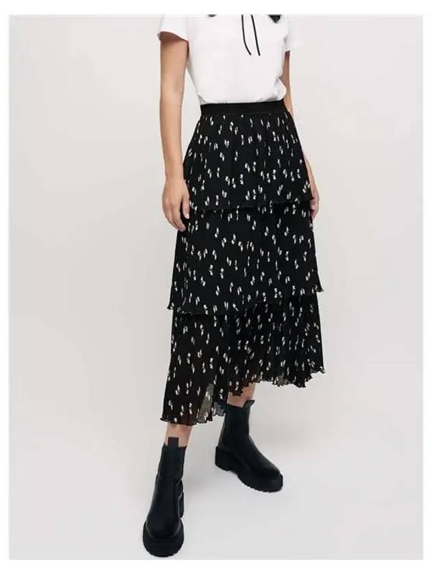 Bow Print Pleated Skirt Black - MAJE - BALAAN 5