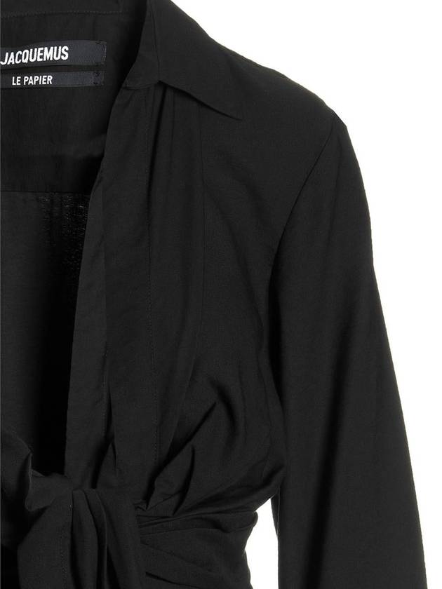 Le Chemise Bahia Tied Sash Shirt Black - JACQUEMUS - BALAAN 4