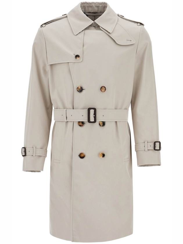 light beige polyester and cotton trench coat with adjustable belt - BURBERRY - BALAAN 1