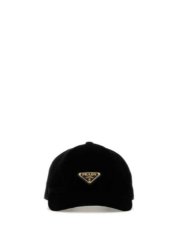 Triangular Logo Velvet Ball Cap Black - PRADA - BALAAN 1