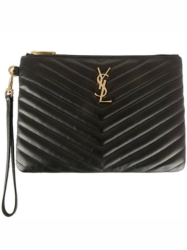 Matelasse Monogram Logo Strap Clutch Bag Black - SAINT LAURENT - BALAAN 2