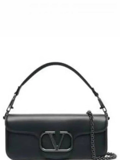 V Logo Chain Leather Shoulder Bag Black - VALENTINO - BALAAN 2