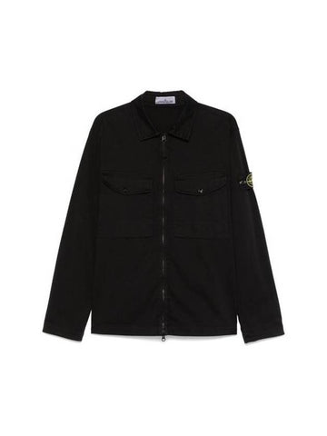 Wappen Patch Shirt Zip-Up Jacket Black - STONE ISLAND - BALAAN 1