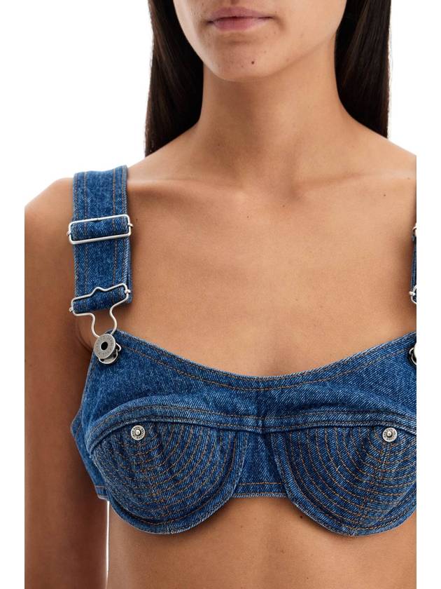 "denim overall bralette with buck - JEAN PAUL GAULTIER - BALAAN 4