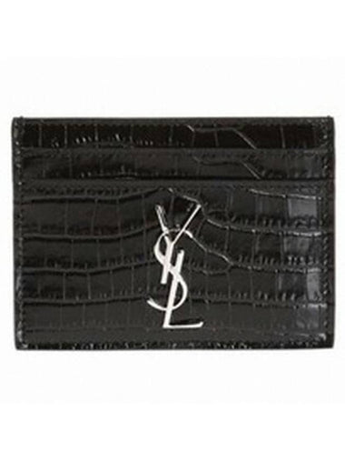 Cassandre Shiny Crocodile Card Wallet Black - SAINT LAURENT - BALAAN 1