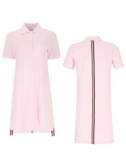 Classic Cotton Pique Center Back Stripe A-Line Short Sleeve Polo Shirt Short Dress Pink - THOM BROWNE - BALAAN 2