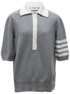 Women's Flower 4 Bar Cotton Jersey Polo Knit Top Light Grey - THOM BROWNE - BALAAN 3