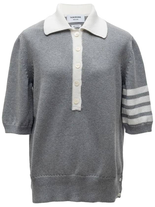 Women's Flower 4 Bar Cotton Jersey Polo Knit Top Light Grey - THOM BROWNE - BALAAN 2