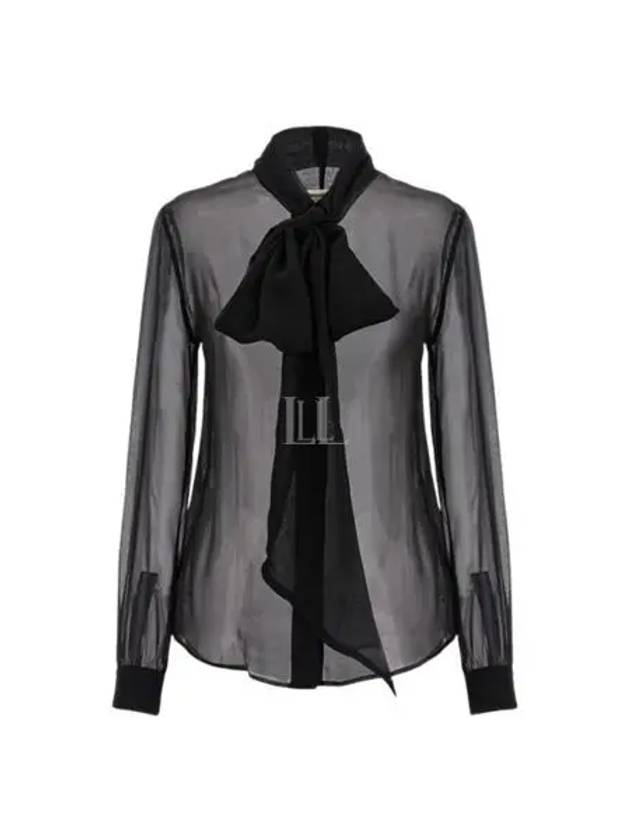 Silk Muslin Crepe Blouse Black - SAINT LAURENT - BALAAN 2