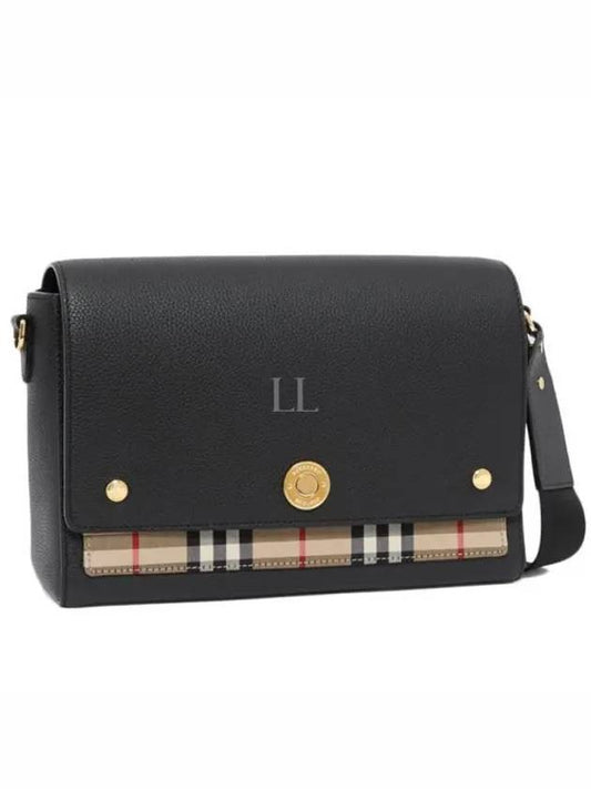 Leather and Vintage Check Note Crossbody Bag Black - BURBERRY - BALAAN 2