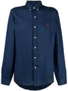 Embroidered Pony Linen Long Sleeve Shirt Navy - POLO RALPH LAUREN - BALAAN 2