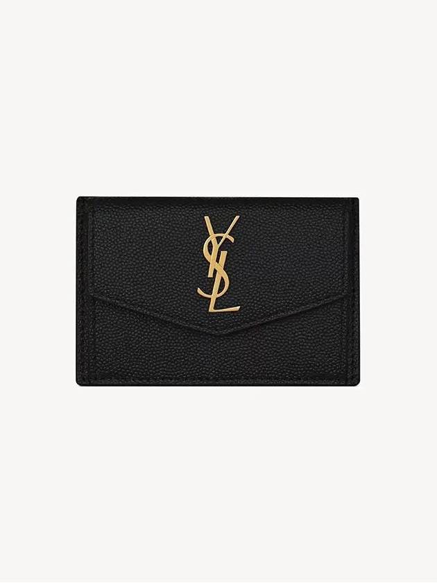 Uptown Grain De Poudre Embossed Leather Flap Card Case Black - SAINT LAURENT - BALAAN 2