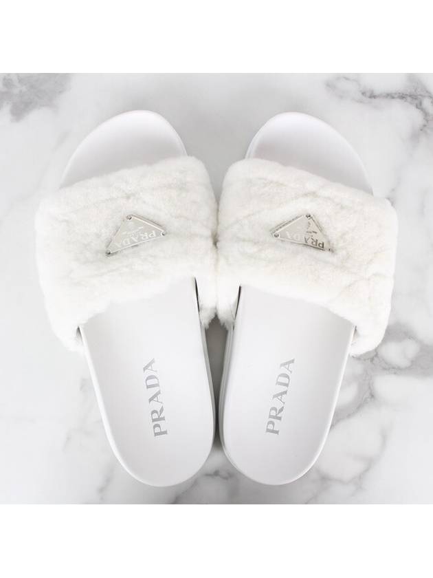 Triangle logo shearling fur slippers 36 5 235 - PRADA - BALAAN 8