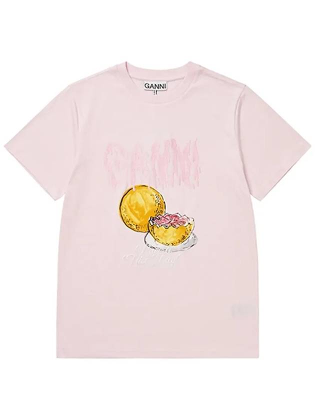 Logo Applique Graphic Print Short Sleeve T Shirt Pink - GANNI - BALAAN 4