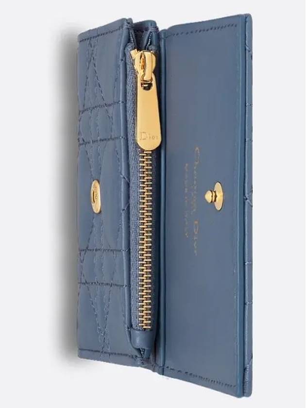 Jolie Hibiscus Cannage Lambskin Half Wallet Blue - DIOR - BALAAN 4