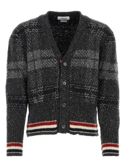 Donegal Tartan Stripe V-Neck Cardigan Grey - THOM BROWNE - BALAAN 2