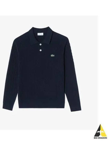 Men s Cable Sweater Polo Navy - LACOSTE - BALAAN 1