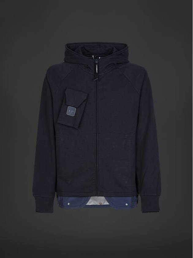 Metropolis Series Stretch Fleece Mixed Zip Up Hoodie Navy - CP COMPANY - BALAAN 2