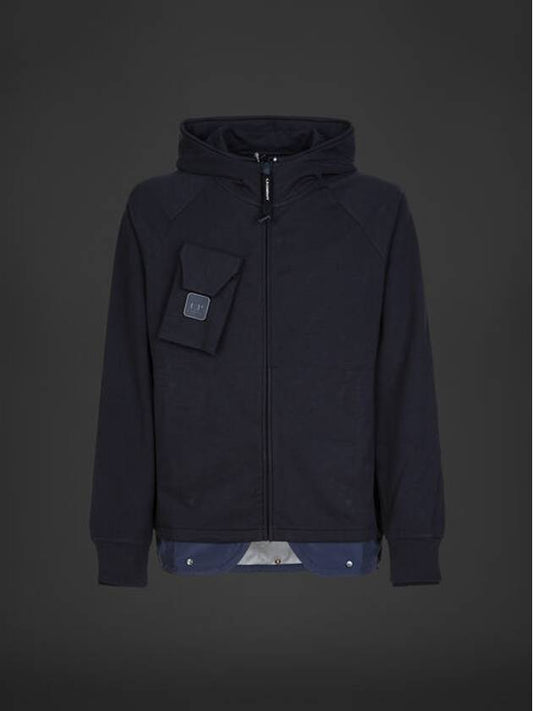 Metropolis Series Stretch Fleece Mixed Zip Up Hoodie Navy - CP COMPANY - BALAAN 2