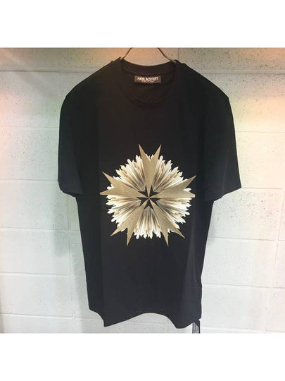 Men's Taeyang Lightning Slim Regular Fit Short Sleeve TShirt Black BJT435GH504S 516 - NEIL BARRETT - BALAAN 2