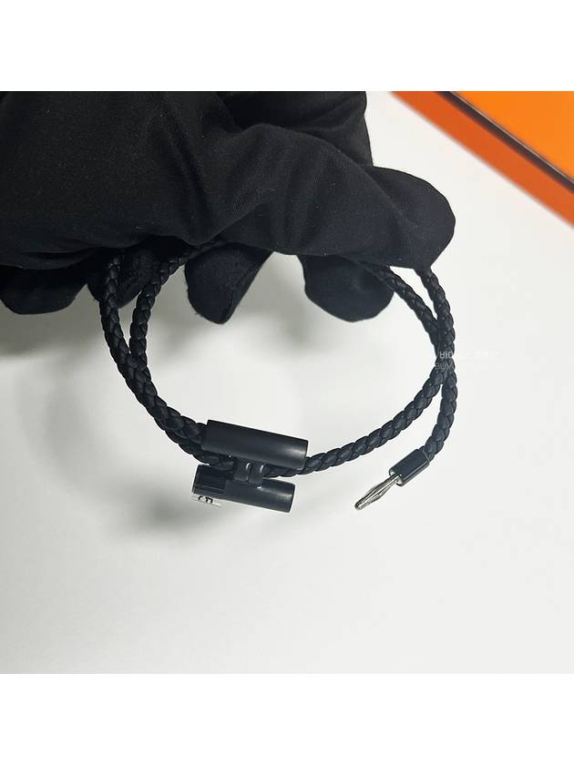 Tournis Tresse Leather Bracelet Noir - HERMES - BALAAN 6