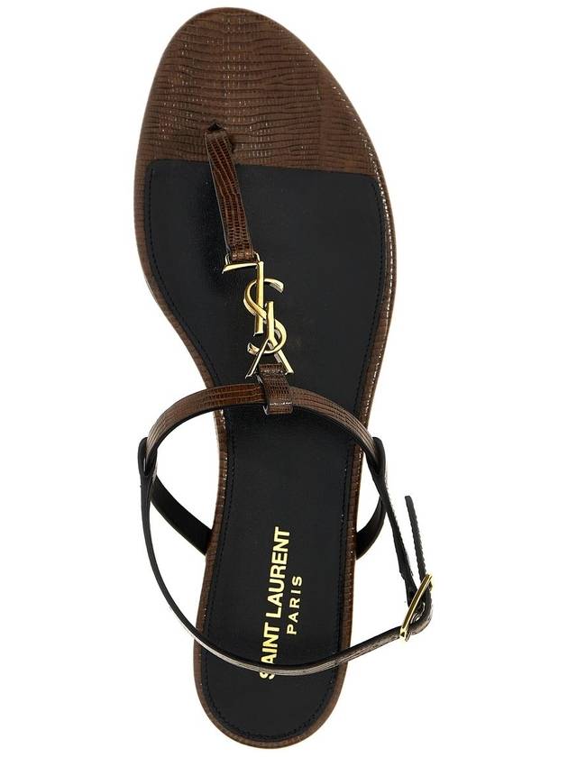 Logo Plaque Open Toe Sandals Brown - SAINT LAURENT - BALAAN 5