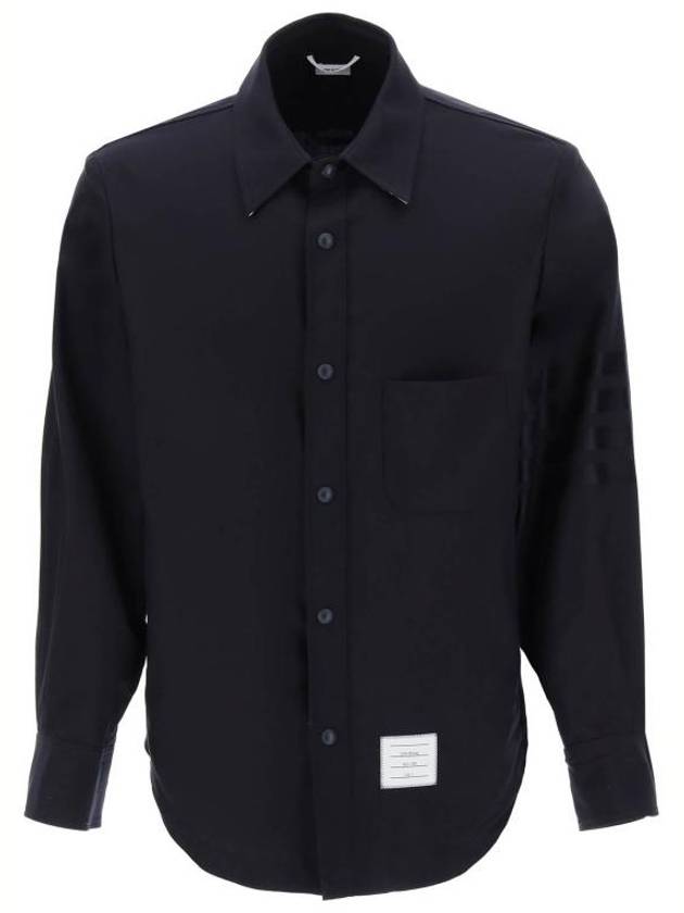 4 Bar Stripe Plain Weaving Wool Long Sleeve Shirt Navy - THOM BROWNE - BALAAN 2