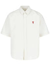 Men's Boxy Fit Embroidered Logo Short Sleeve Shirt White - AMI - BALAAN 2