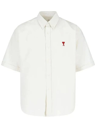 Men's Boxy Fit Embroidered Logo Short Sleeve Shirt White - AMI - BALAAN 2