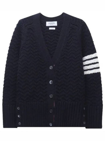 Diagonal Striped Chunky Link Merino Wool Cardigan Women - THOM BROWNE - BALAAN 1