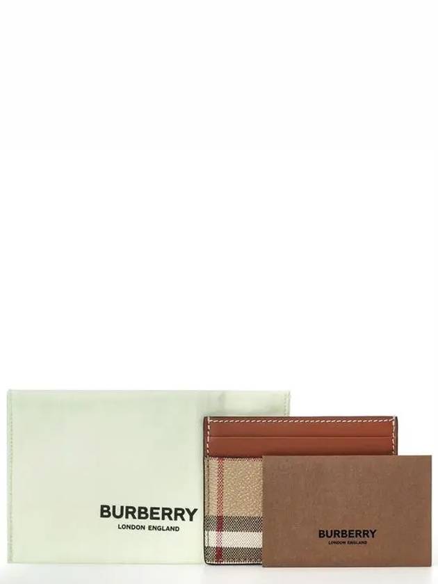 Check Print Leather Card Holder Beige - BURBERRY - BALAAN 7