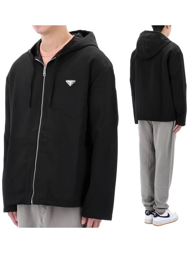 Triangle Logo Oversize Wool Hooded Jacket Black - PRADA - BALAAN 2