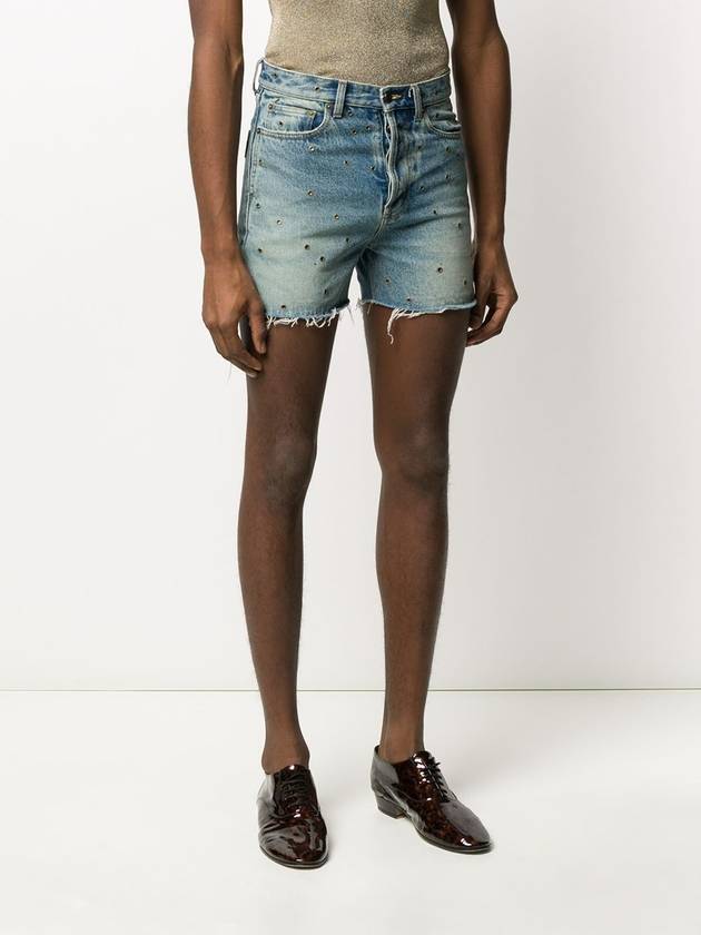 Eyelet Stud Denim Shorts Blue - SAINT LAURENT - BALAAN.