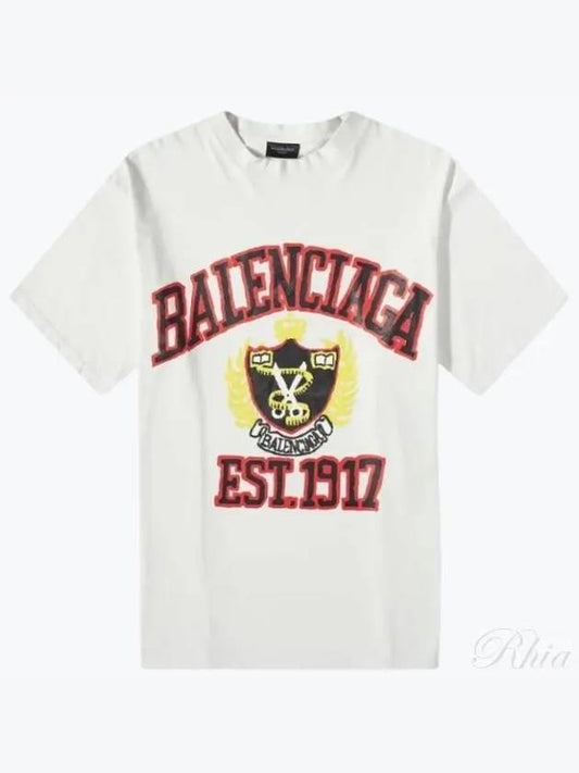 College Logo Print Medium Fit Short Sleeve T-Shirt White - BALENCIAGA - BALAAN 2