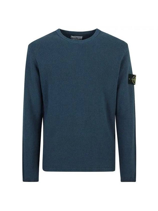 Men's Logo Patch Crew Neck Soft Cotton Knit Top Blue - STONE ISLAND - BALAAN 2