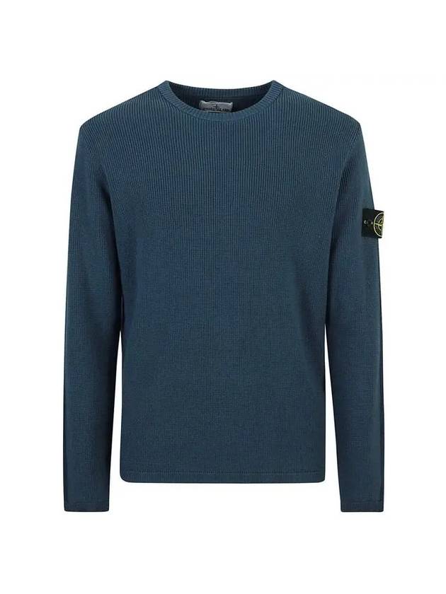 Men's Logo Patch Crew Neck Soft Cotton Knit Top Blue - STONE ISLAND - BALAAN 1