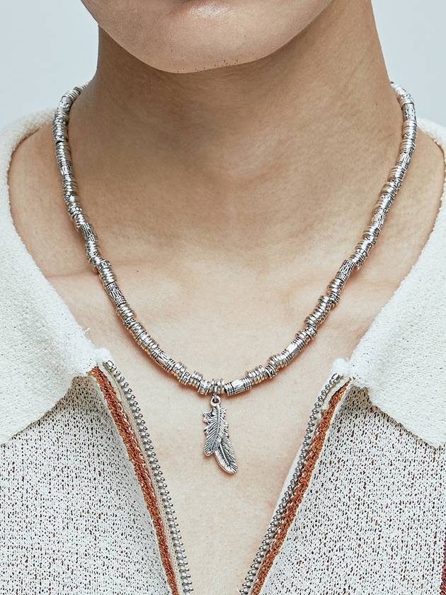 Feather Antique Silver Bead Necklace - KND - BALAAN 6