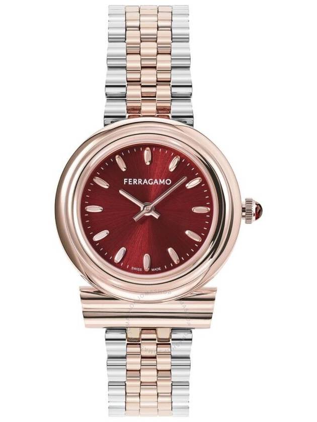 Gancini Quartz Red Dial Two-Tone Watch Silver - SALVATORE FERRAGAMO - BALAAN 1