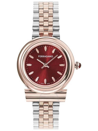 Gancini Quartz Red Dial Two-Tone Watch Silver - SALVATORE FERRAGAMO - BALAAN 2