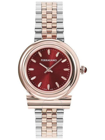 Gancini Quartz Red Dial Two-Tone Watch Silver - SALVATORE FERRAGAMO - BALAAN 1