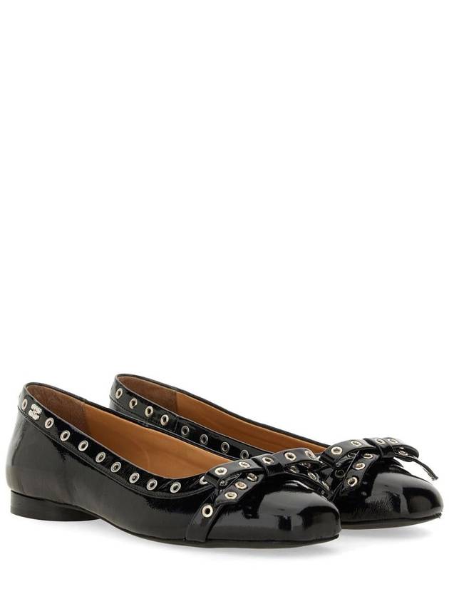 Eyelet Detail Bow Ballerina Black - GANNI - BALAAN 3