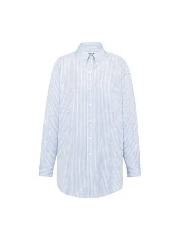 Logo Patch Stripe Cotton Long Sleeve Shirt Blue - MIU MIU - BALAAN 2