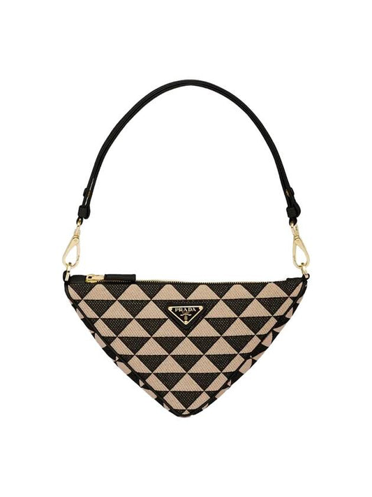 Embroidered Fabric Mini Bag Beige Black - PRADA - BALAAN.