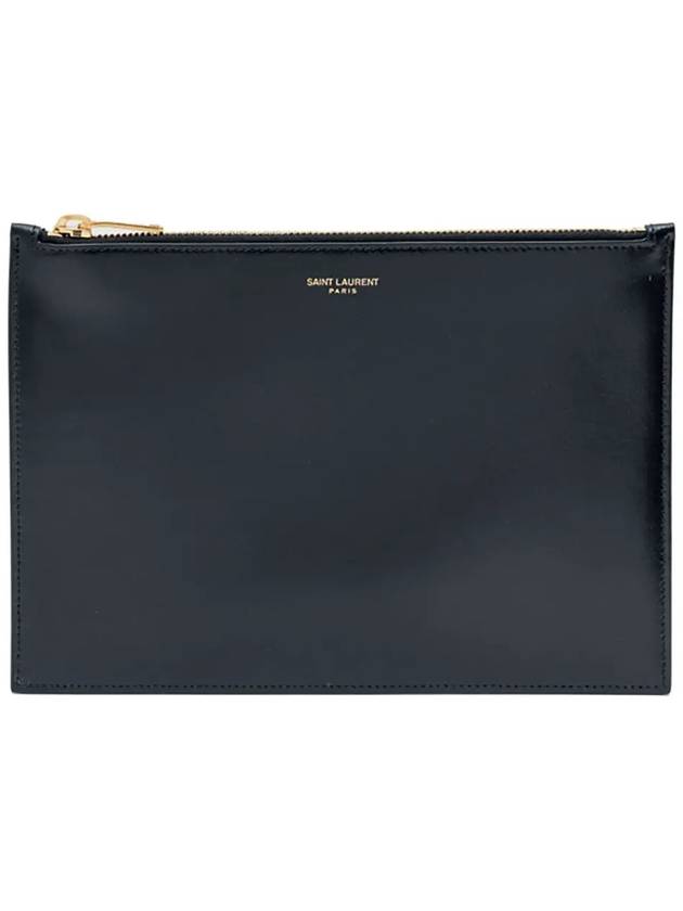 Logo Medium Leather Clutch Bag Black - SAINT LAURENT - BALAAN 7