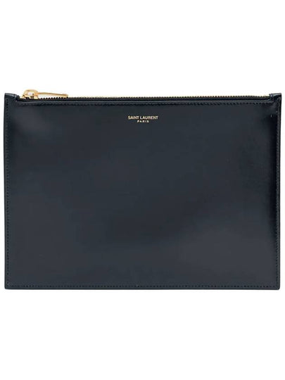 Logo Medium Leather Clutch Bag Black - SAINT LAURENT - BALAAN 2