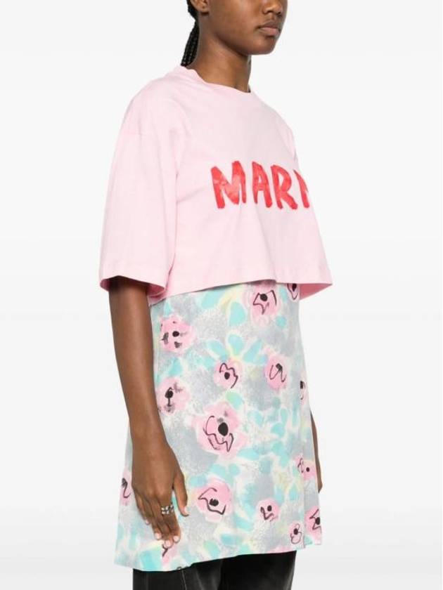 Logo Cotton Crop Short Sleeve T-Shirt Pink - MARNI - BALAAN 4